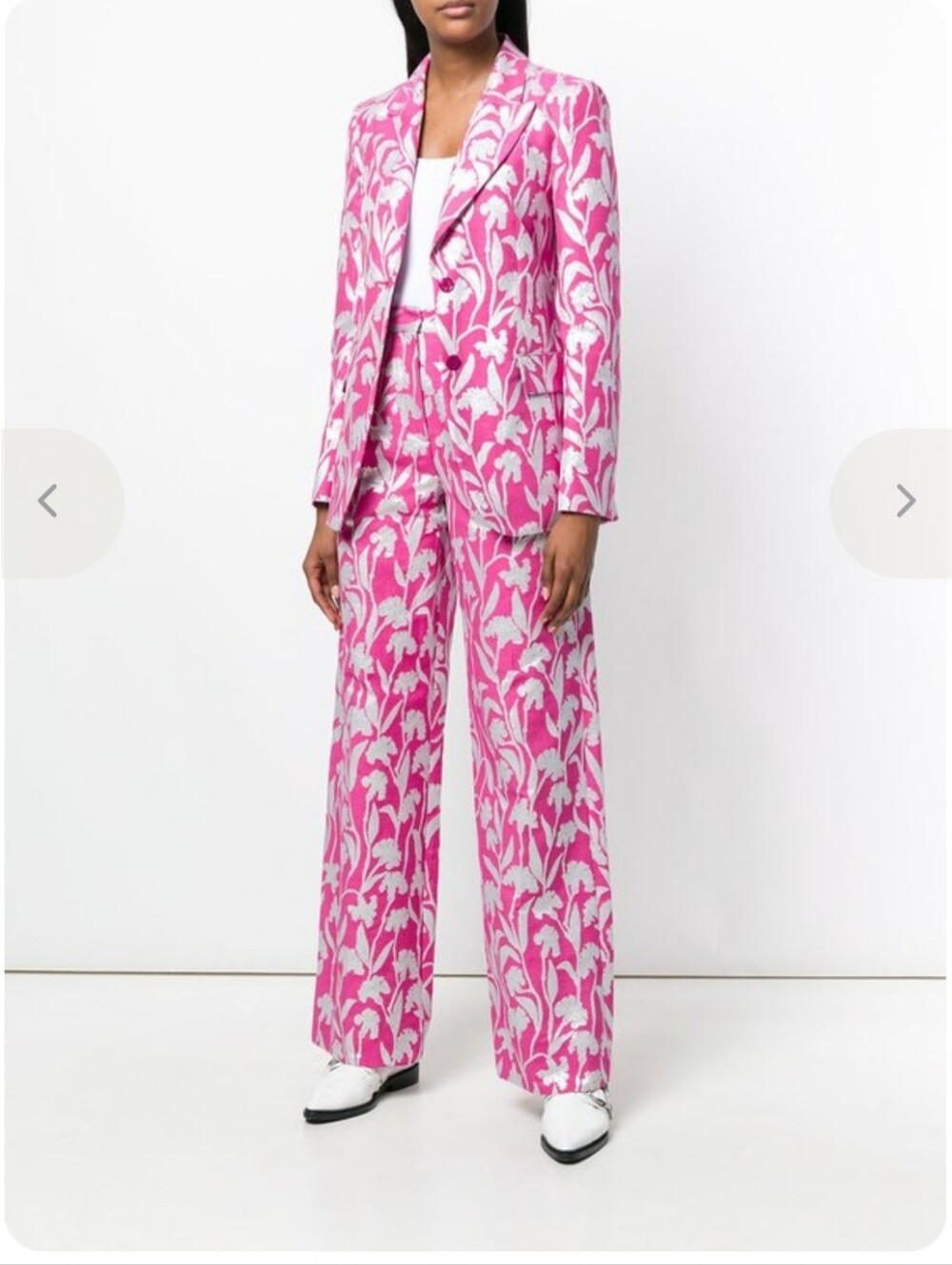 STINE GOYA Pink & Silver Floral Wide-Leg Trousers Size Medium